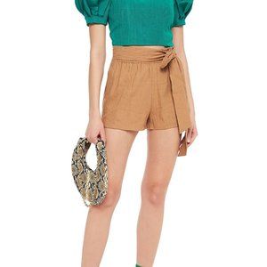 NWT Alice + Olivia  Linn belted gathered linen-blend shorts, Size L
